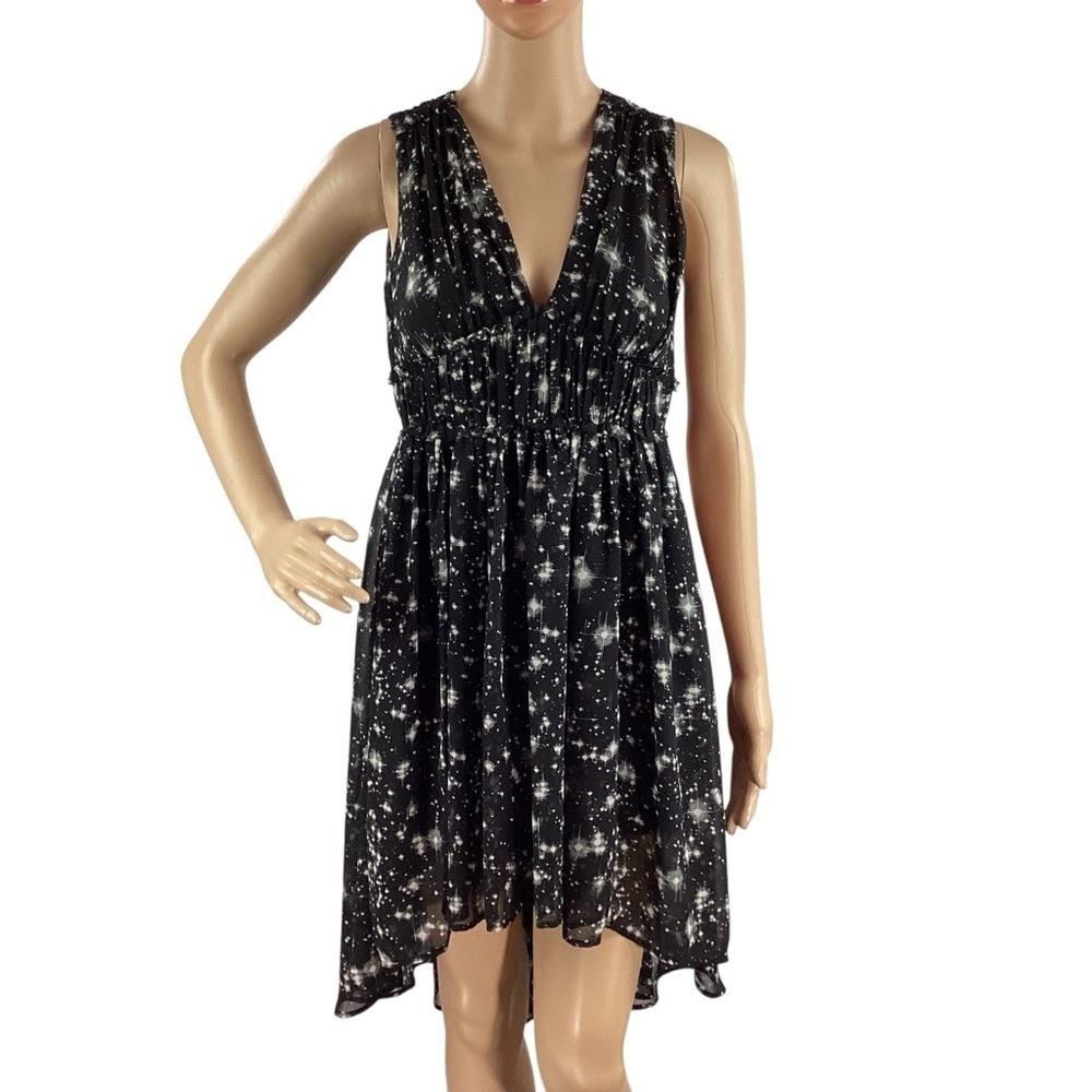 H&M Black Star Print Sleeveless High-Low Mini Dress Size 2